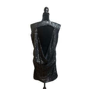 Acne Studios 100% silk full sequin open back drapey mini dress women's L LBD